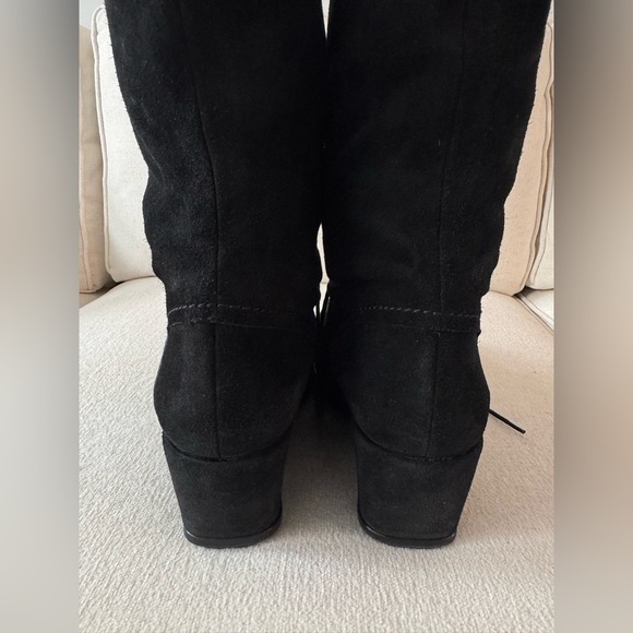 STUART WEITZMAN Womens Black Suede Lace-up Wedge Boots with Faux Fur Trim 9.5 - Picture 14 of 15